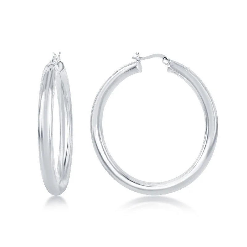 long tassel ladies earrings-Sterling Silver High-Polished Hoop Earrings, 5 x 50 mm