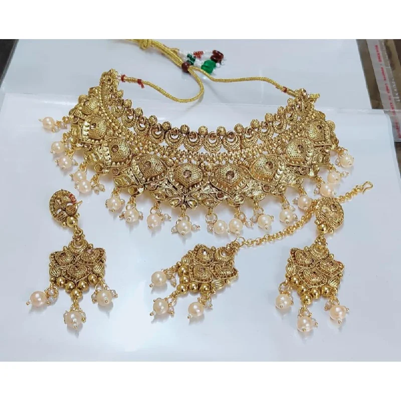 chain tassel ladies necklace-Akruti Collection Gold Plated Crystal Stone Necklace Set