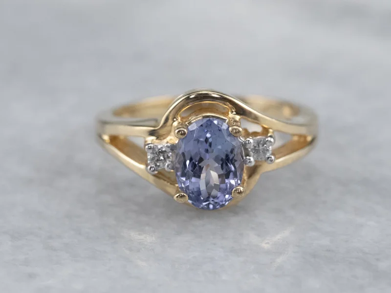 modern architectural engagement ring for women-Gold  Tanzanite and Diamond Ring