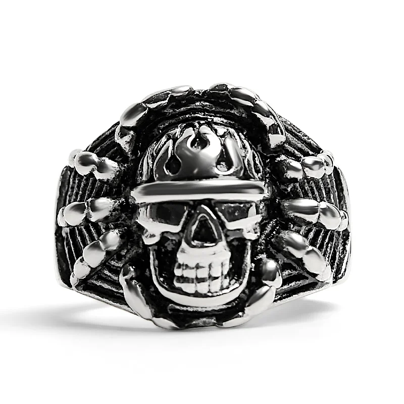 triple-stone vintage ladies ring-Polished Detailed Skull Stainless Steel Ring / SCR2006