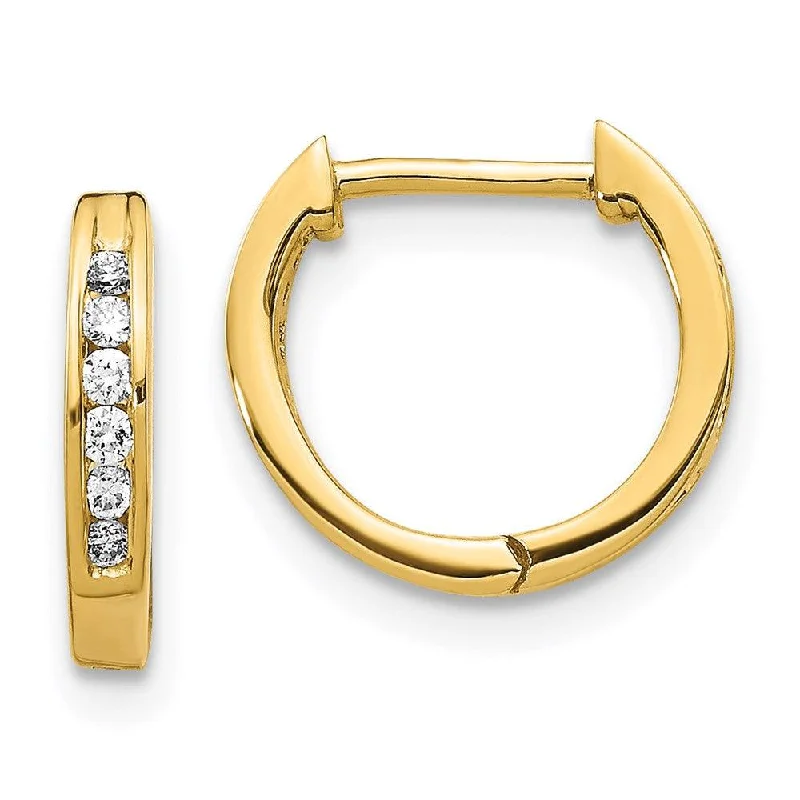 gold ladies earrings-14K Gold Polished Diamond Hinged Hoop Earrings