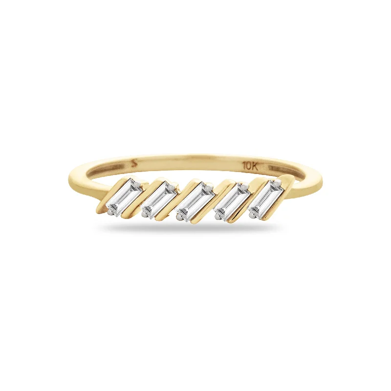 heirloom-style engagement ring for women-Zig Zag Baguette Diamond Ring | 10K Yellow Gold