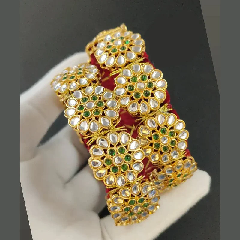 two-tone ladies bracelet-FS Collection Gold Plated Kundan Stone Openable Bangles