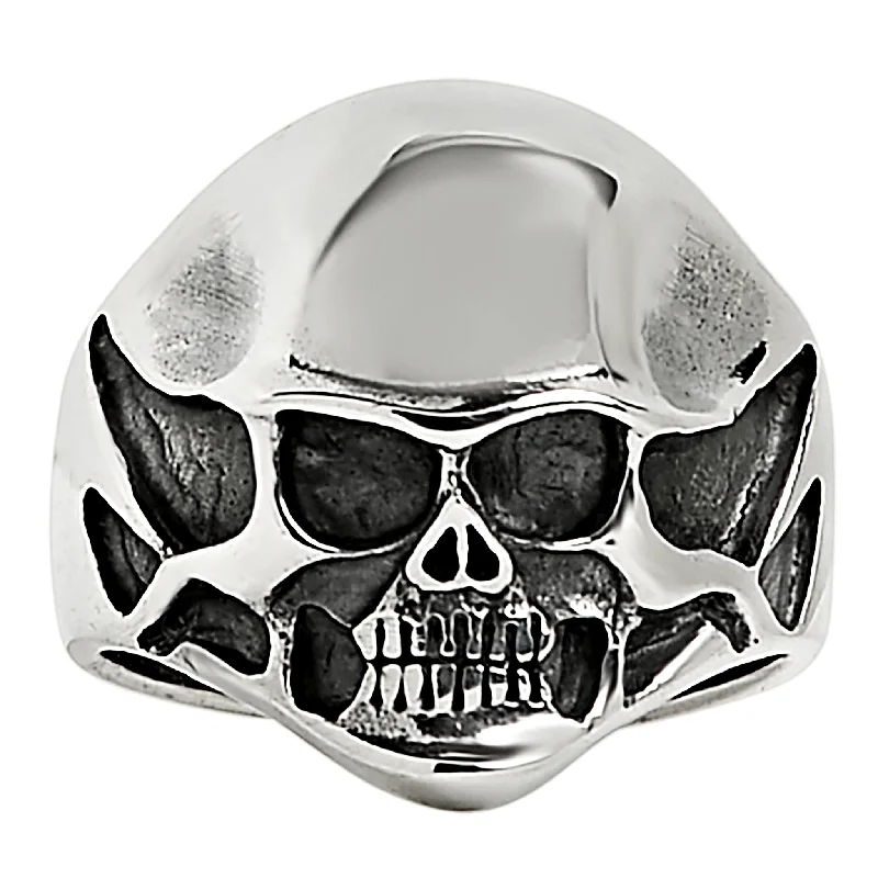 rose gold ladies ring-Sterling Silver Black Eyed Skull Ring / SSR0002