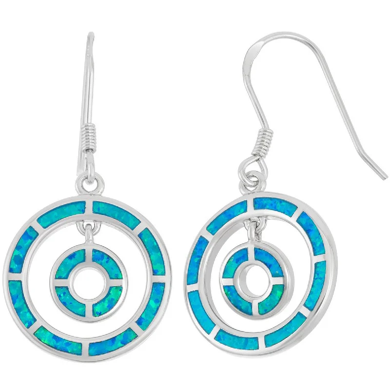 hoop ladies earrings-Opalata Women's Earrings - Sterling Silver Double Blue Opal Open Circles | D-5901