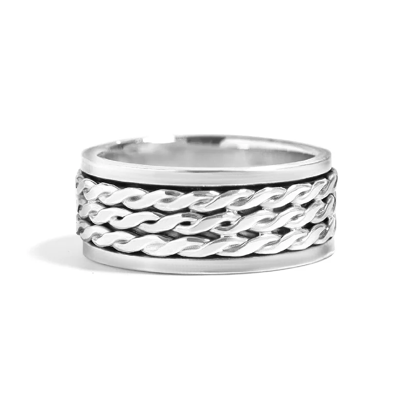 vintage ladies ring-Sterling Silver Braided Triple Rope Chain Spinner Ring / SSR0029