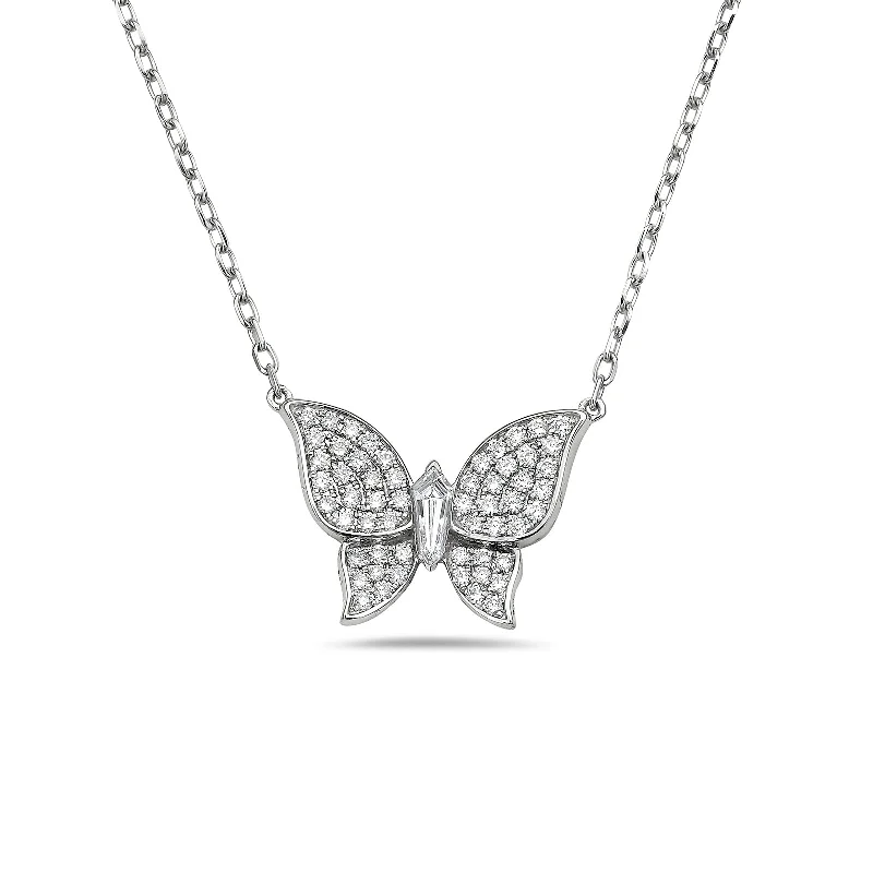 birth month flower ladies necklace-Butterfly Necklace with Diamonds