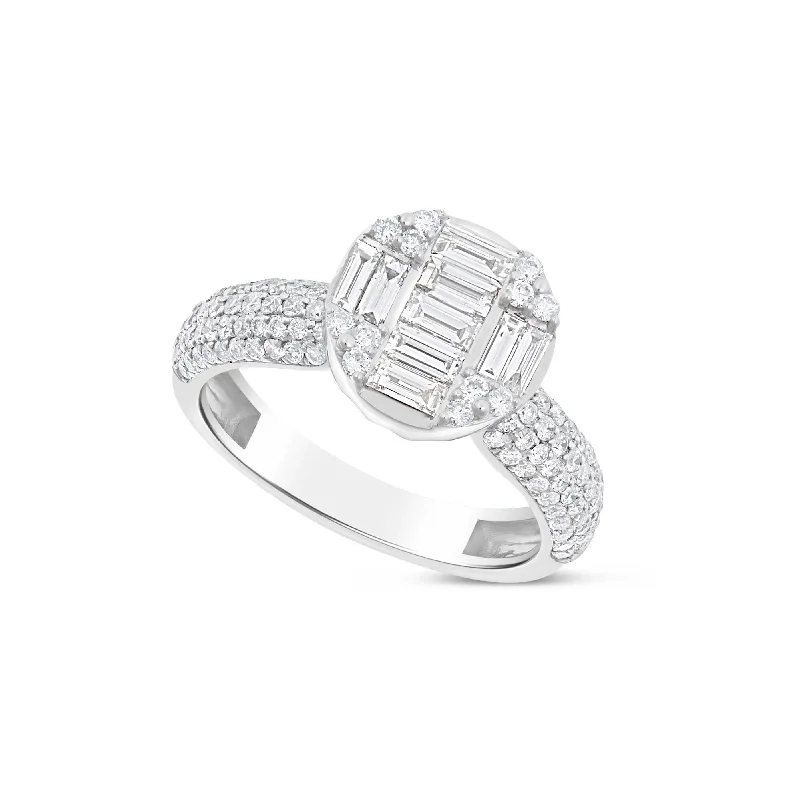 classic prong-set engagement ring for women-14K White Gold Half Eternity Cluster Diamond Ring