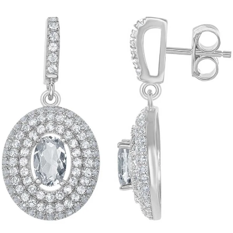 heart-shaped ladies earrings-Bellissima Women's Earrings - Silver Oval Shape with Broder White Topaz | BLD-6112