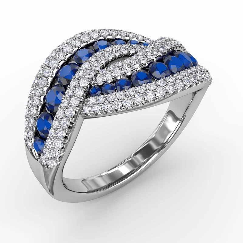 white gold engagement ring for women-Intertwining Love Sapphire and Diamond Ring R1486S