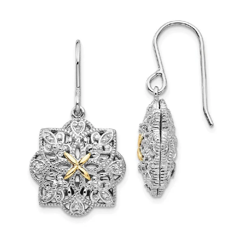 gold-plated ladies earrings-Sterling Silver w/14k Diamond Vintage Earrings