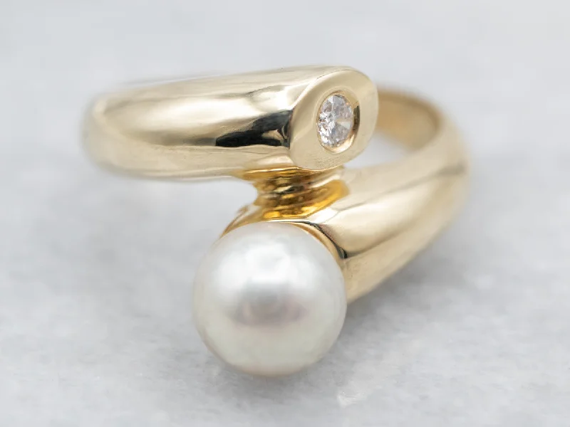 petite engagement ring for women-Modernist Pearl and Diamond Ring