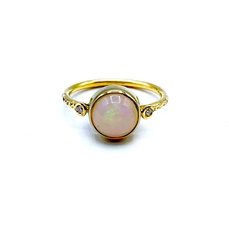 pear-shaped ladies ring-African Opal in Planet Round with Tiny Moon Diamonds