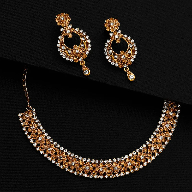 elegant bridal pearl ladies necklace-Shrishti Fashion Graceful Flower Design Gold Plated Choker Necklace Set For Women