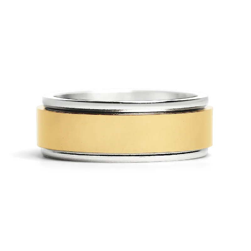 geometric design ladies ring-Gold Spinner Center Polished Stainless Steel Ring / SRJ2451