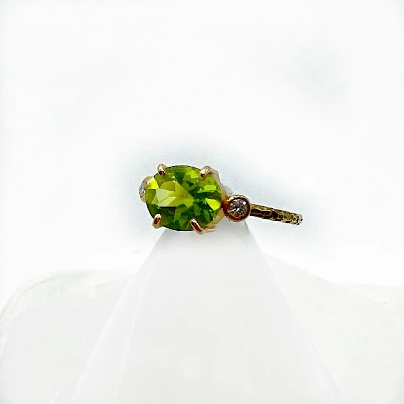 ultra-thin band ladies ring-Viridescent Oval Peridot Ring with Diamonds