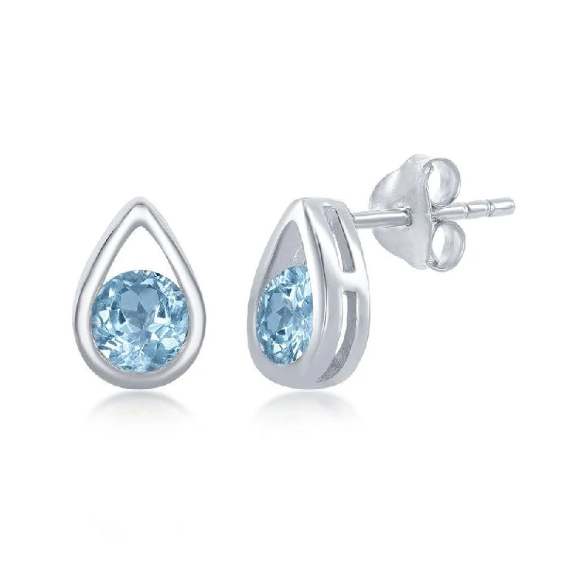 adjustable length ladies earrings-Sterling Silver Open Pear Shaped Blue Topaz Earrings