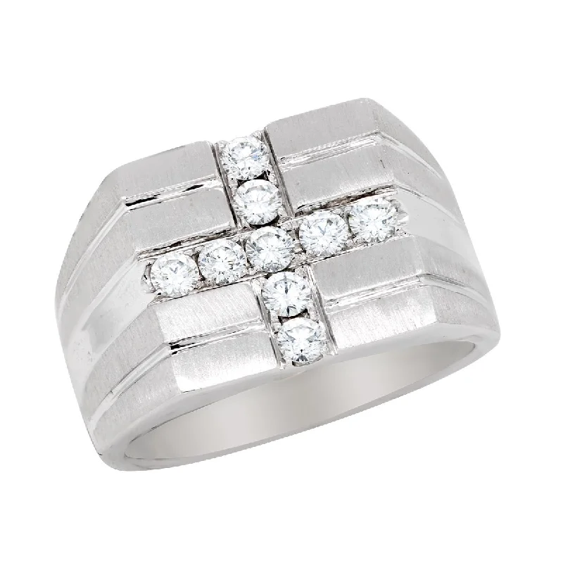 three-stone ladies ring-WHITE GOLD AND DIAMONDS MEN'S FASHION RING, 3/4 CT TW