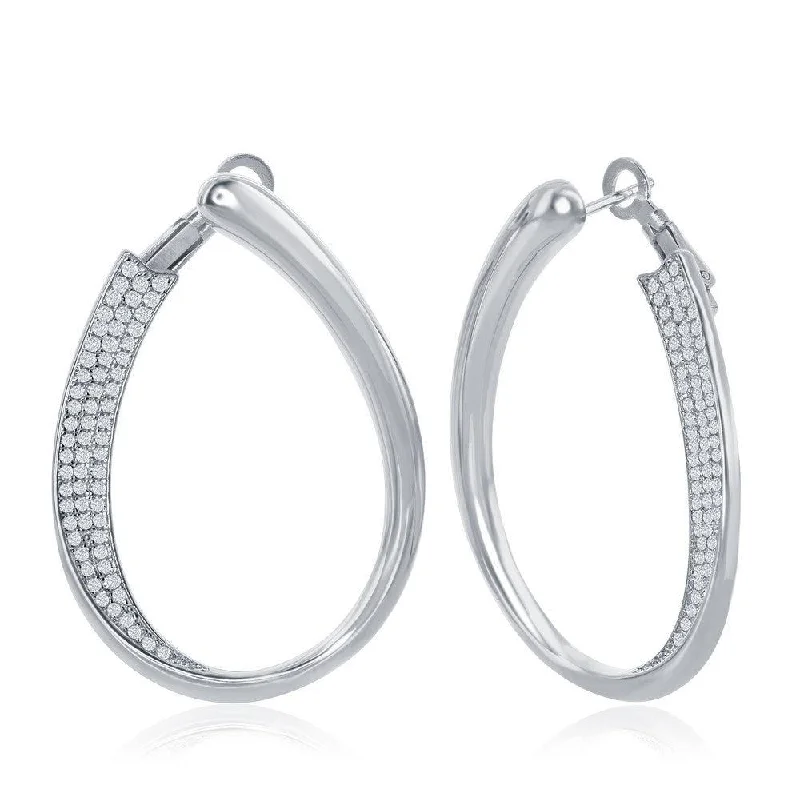 moissanite ladies earrings-Sterling Silver Half Micro Pave J-Design Earrings