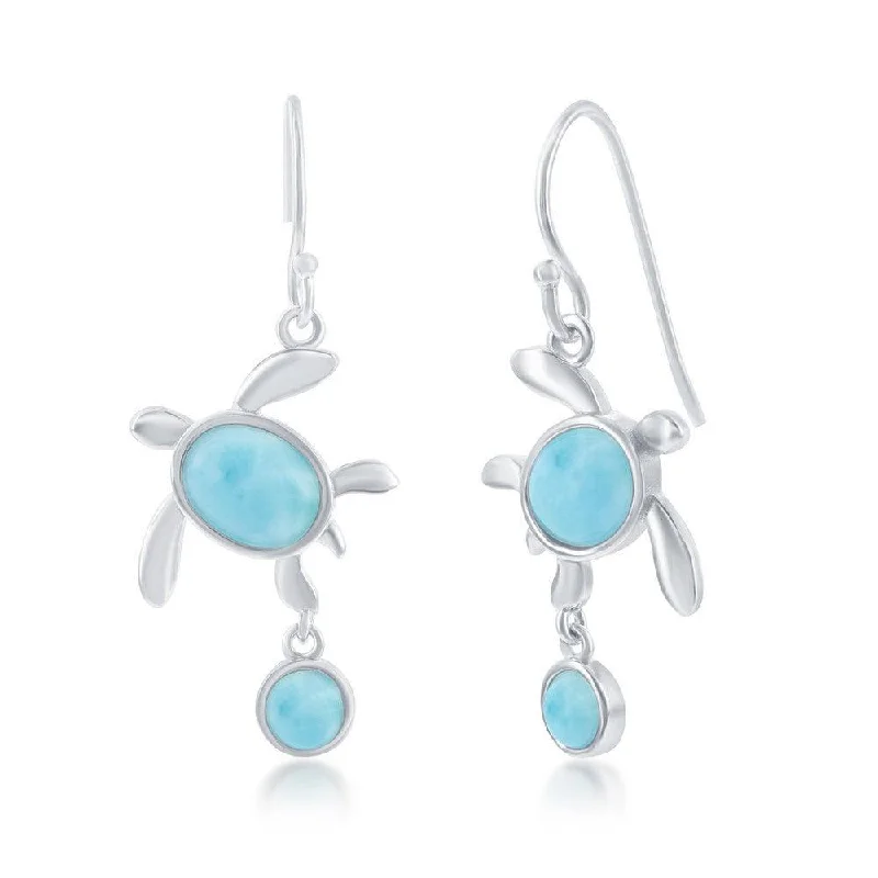 minimalist ladies earrings-Sterling Silver Larimar Turtle Dangle Earrings