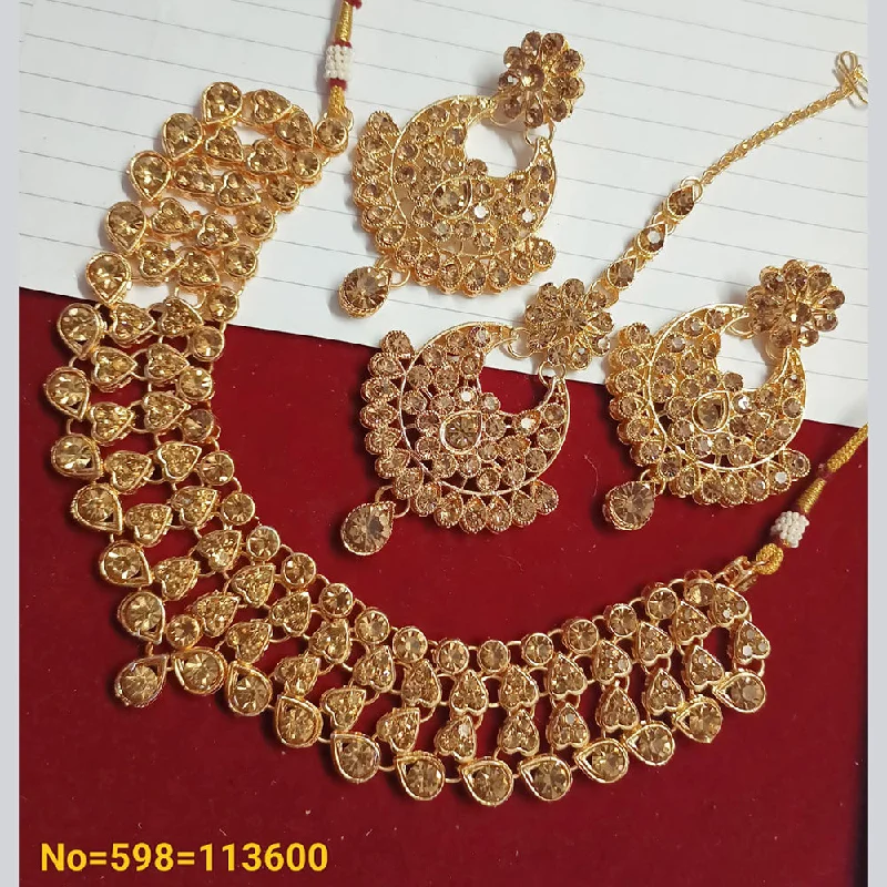 bar ladies necklace-Padmawati Bangles Gold Plated Austrian Stone Necklace Set