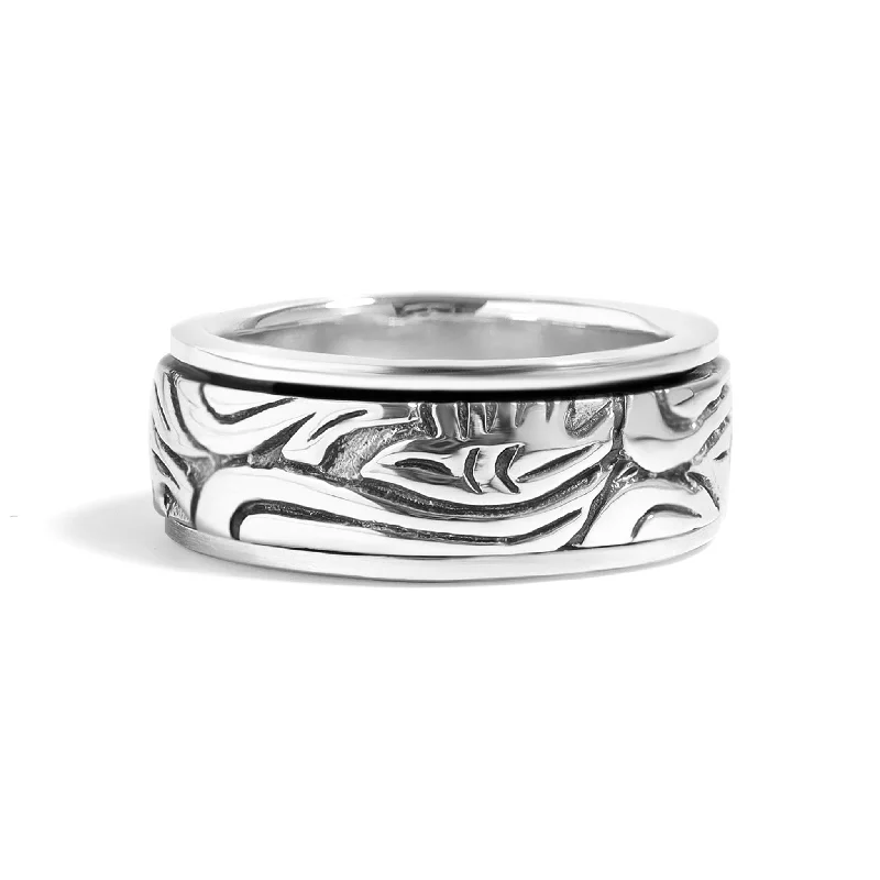 rustic hammered ladies ring-Sterling Silver Floral Spinner Ring / SSR0054