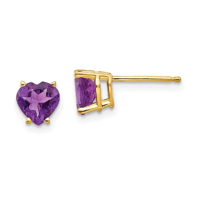 designer brand ladies earrings-14k 6mm Heart Amethyst Earrings