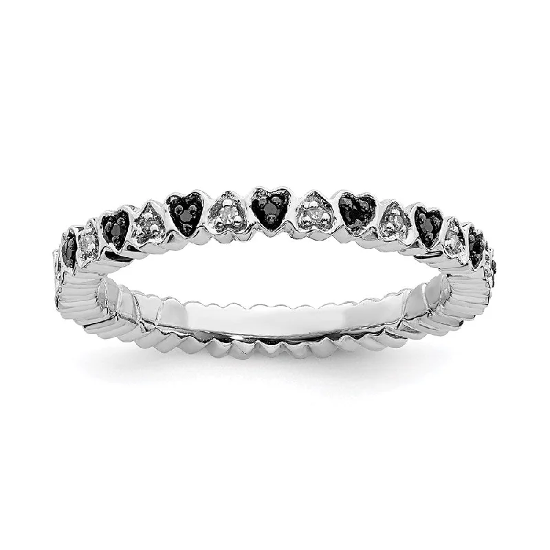 celestial moon and star engagement ring for women-Sterling Silver Stackable Expressions Hearts Black & White Diamond Ring | QSK1055