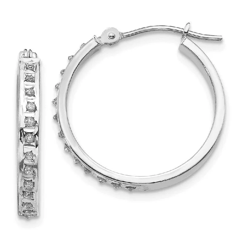 delicate floral ladies earrings-14k White Gold Diamond Fascination Round Hinged Hoop Earrings