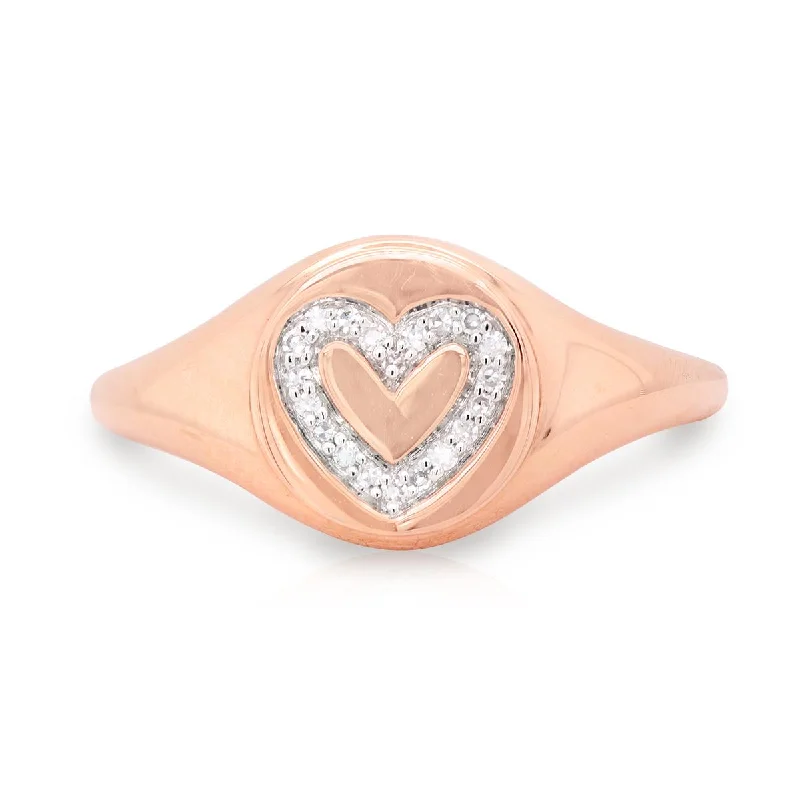 double halo ladies ring-ROSE GOLD RING WITH DIAMOND HEART