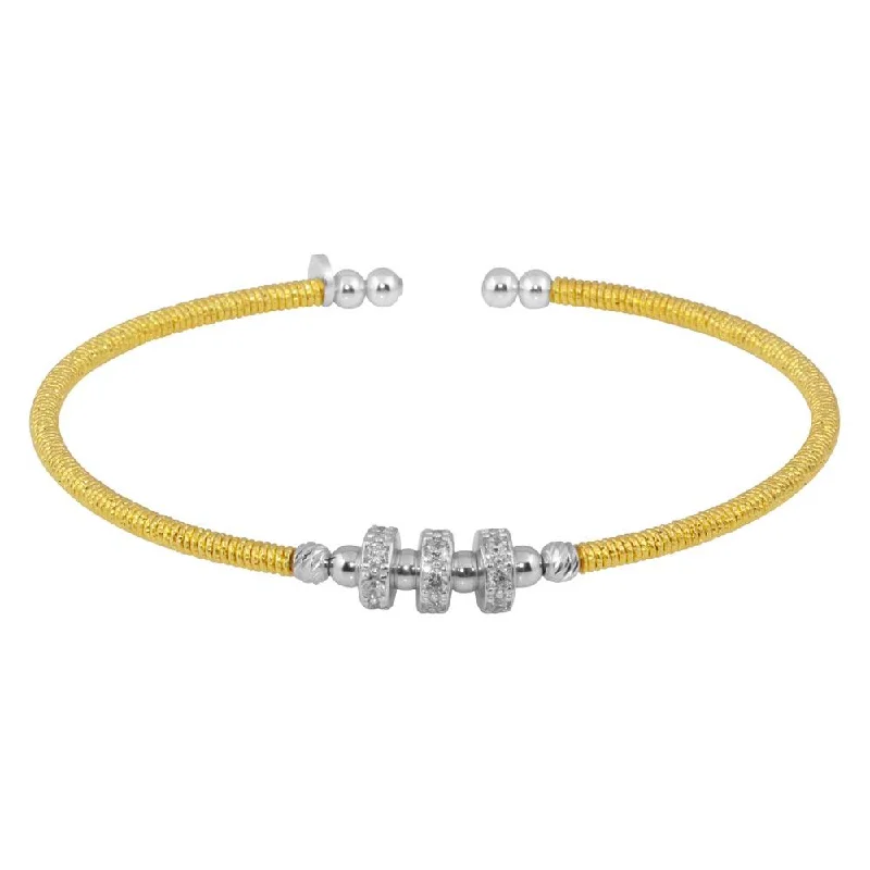 micro-pave ladies bracelet-Gold Plated 925 Sterling Silver Beaded Cuffs with CZ - ARB00001GP