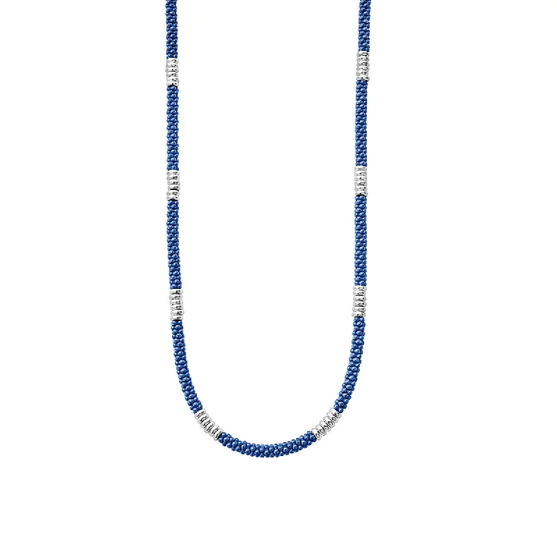 mariner chain ladies necklace-Silver Small Station Ceramic Beaded Necklace