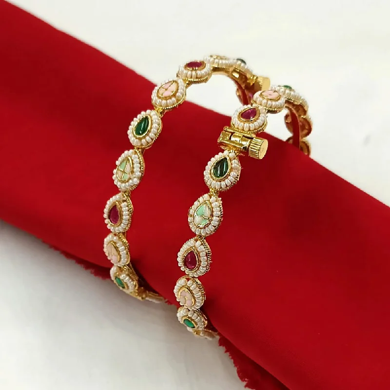 oversized chunky ladies bracelet-Padmawati Bangles Gold Plated Kundan Openable Bangles Set