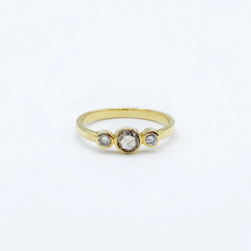 intricate band ladies ring-Champagne Diamonds on a Golden Band