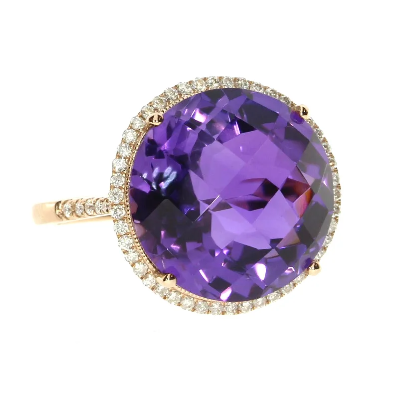 luxury designer engagement ring for women-LARGE ROUND AMETHYST & DIAMOND RING RM3359P