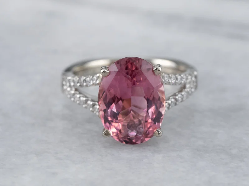 celestial sun and moon engagement ring for women-Modern Pink Tourmaline and Diamond Ring