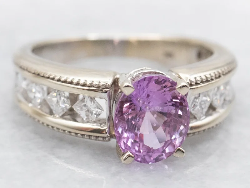 minimalist engagement ring for women-White Gold Pink Sapphire and Diamond Ring