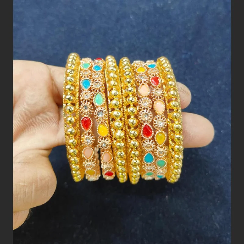 heart charm ladies bracelet-Pooja Bangles Gold Plated Kundan Stone Bangles Set