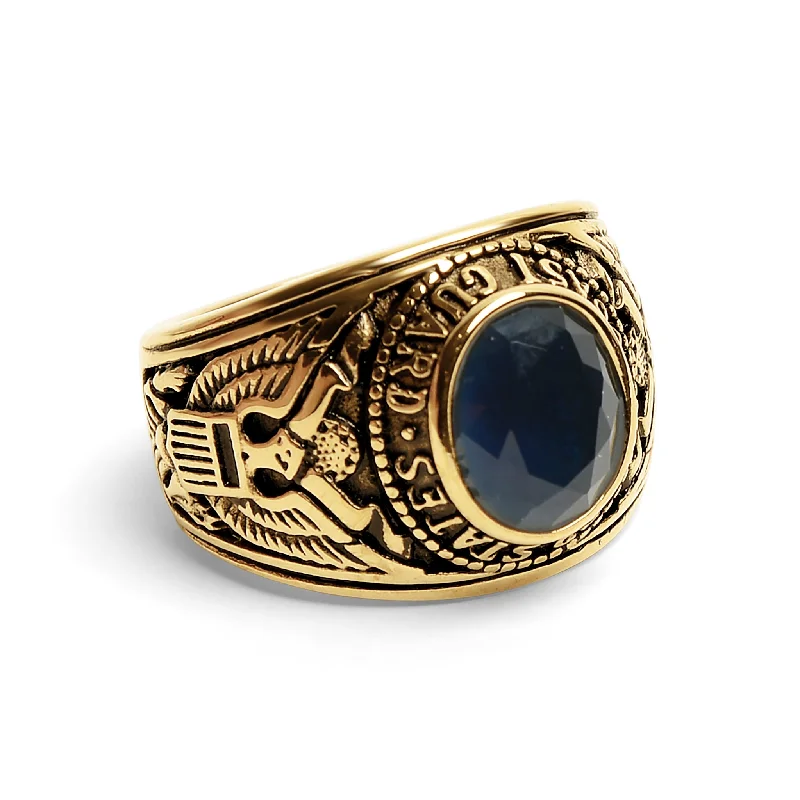 classic ladies ring-Gold United States Coast Guard Blue Center Stainless Steel Ring / MCR6010