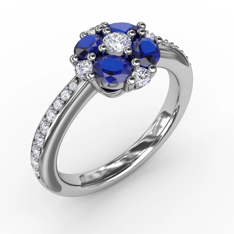 halo engagement ring for women-Floral Sapphire and Diamond Ring R1536S