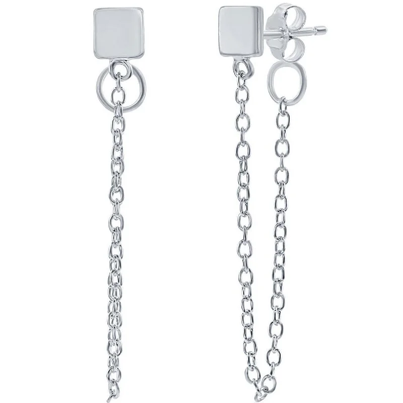 eco-friendly ladies earrings-Classic Women's Earrings - Square Stud with Looping Chain Post Back Closure | A-2237