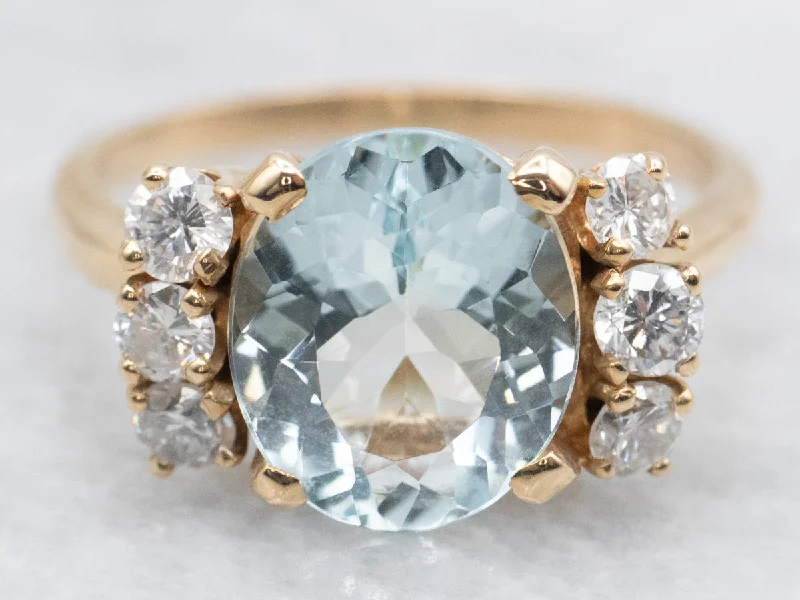 celestial moon and star engagement ring for women-Aquamarine and Diamond Ring