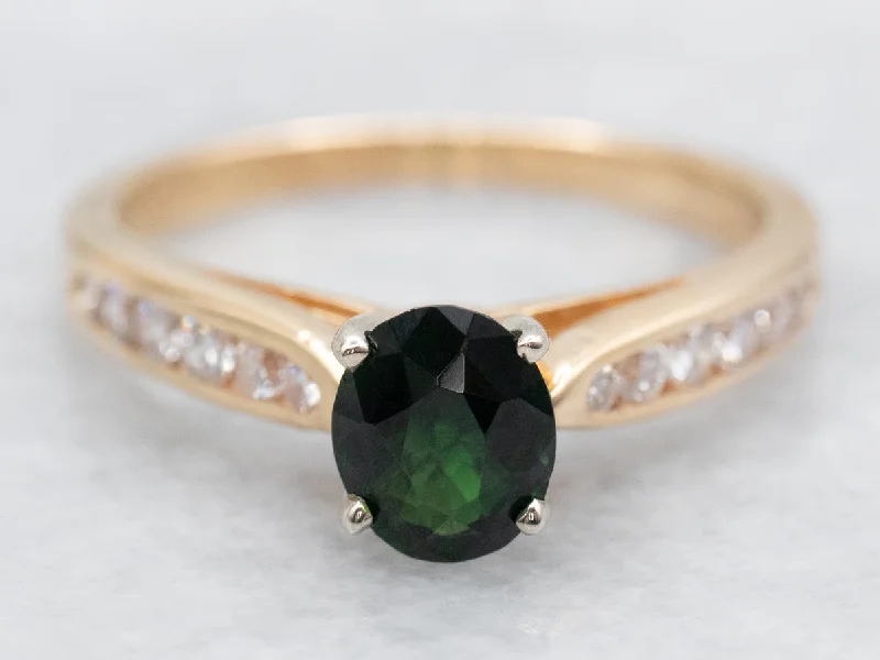 infinity symbol engagement ring for women-Deep Green Tourmaline Diamond Ring