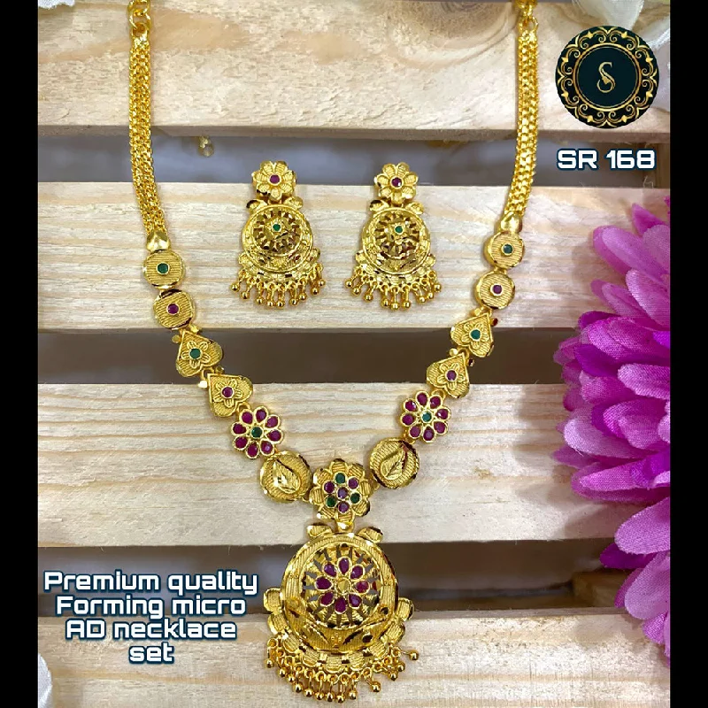 Victorian-inspired ladies necklace-Siara Collections Forming Gold Pota Stone Necklace Set