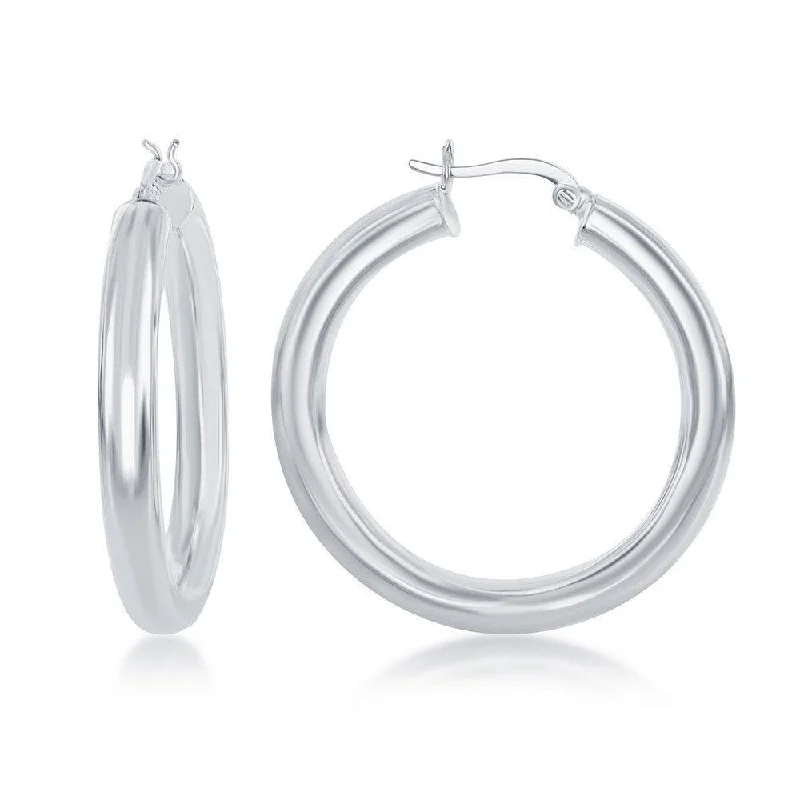 adjustable length ladies earrings-Sterling Silver High-Polished Hoop Earrings, 5 x 40 mm