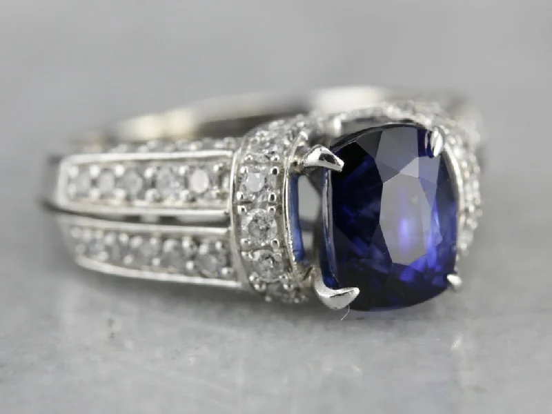 oversized chunky engagement ring for women-Sapphire and Diamond Ring