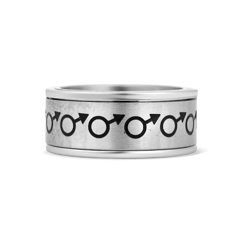 brushed metal ladies ring-Male Symbol Spinner Stainless Steel Ring / DIS0017