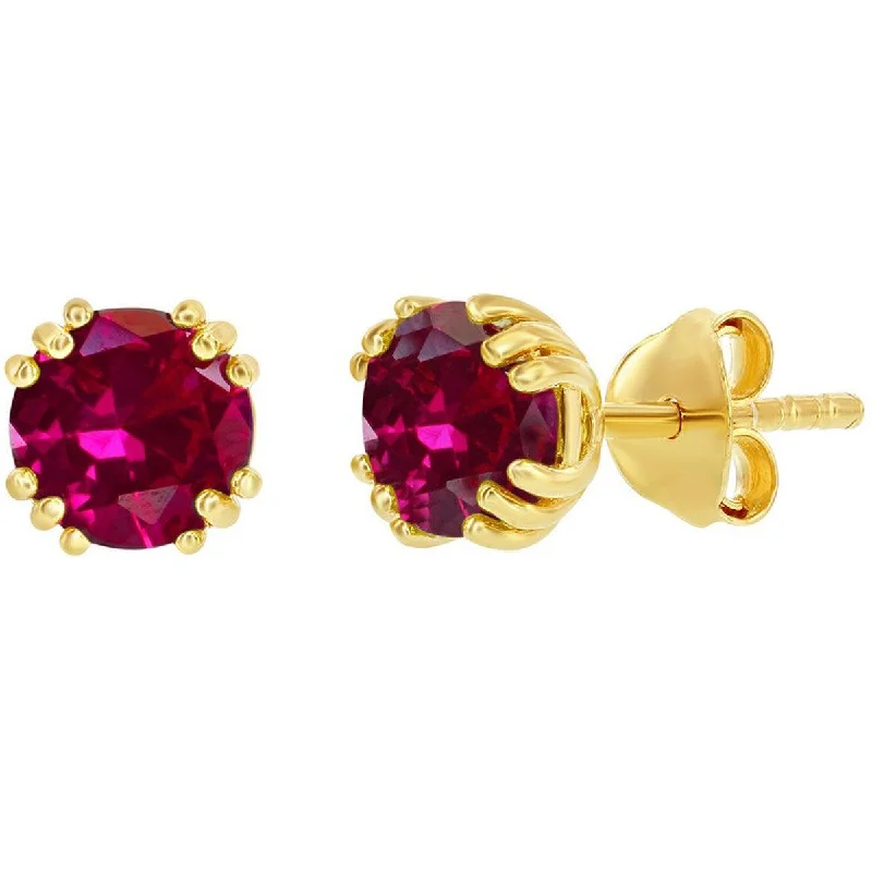 modern geometric ladies earrings-Classic Women's Earrings - Gold Plated July Birthstone Round Shape 6mm Stud | D-8280