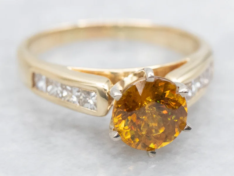 pear halo engagement ring for women-Golden Sphene and Diamond Ring