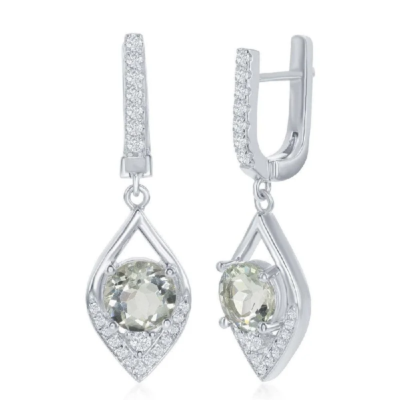 twisted rope ladies earrings-Sterling Silver Green Amethyst Marquise Earrings